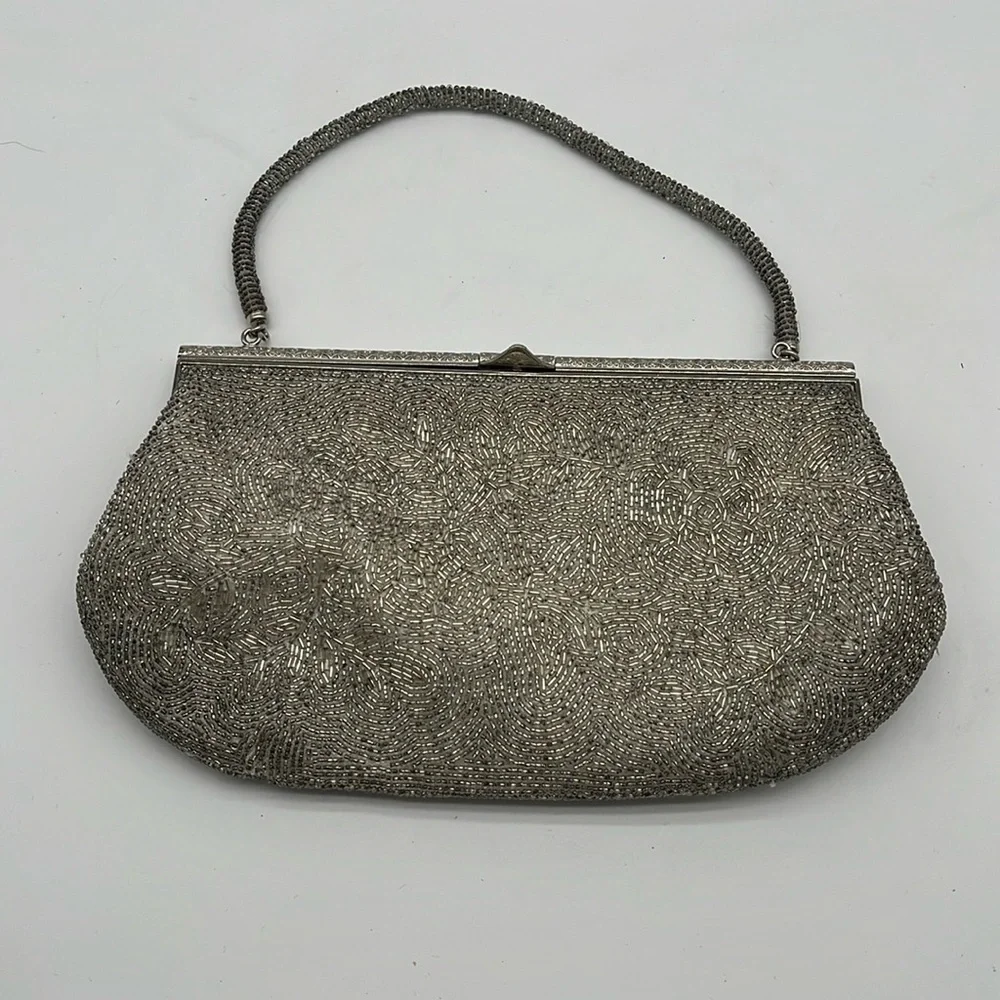 Unbranded Silver Beaded Small Wristlet Clutch